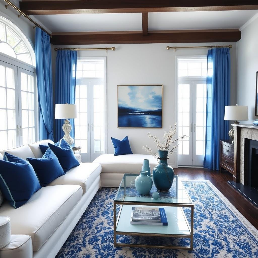 Blue and White Living Room Design