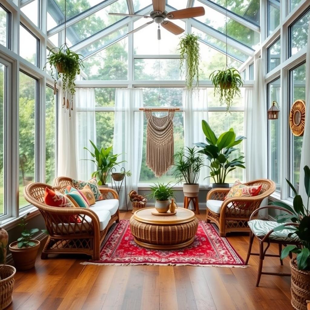 Boho Cozy Sunroom Design Inspiration