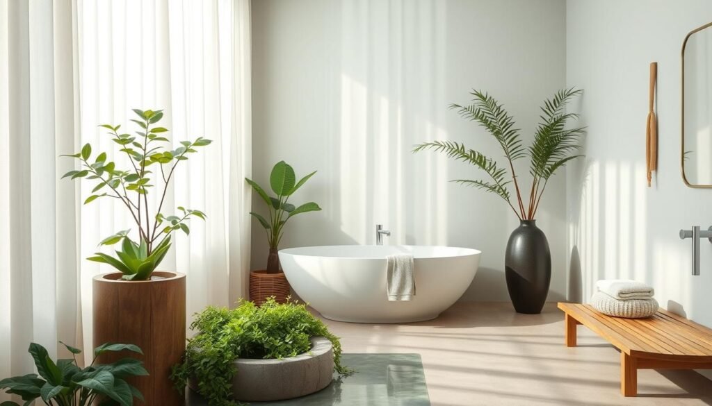 Calming colors in Zen bathroom