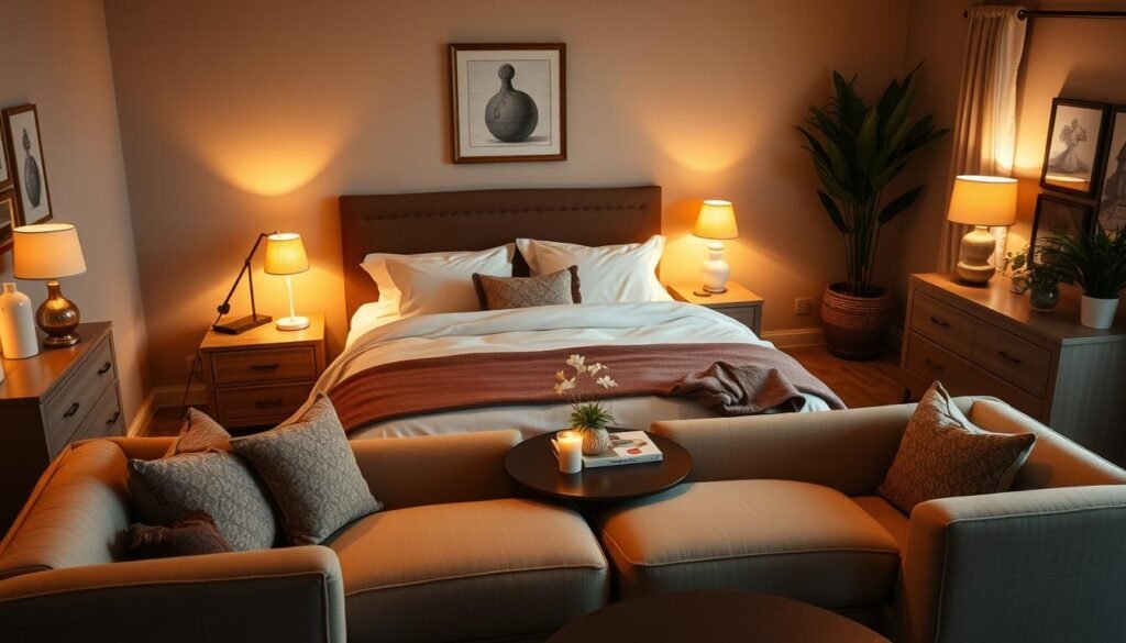 intimate bedroom furniture arrangement