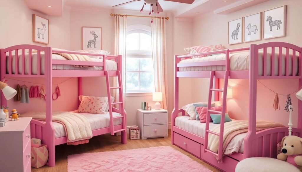 pink bunk beds for girls room